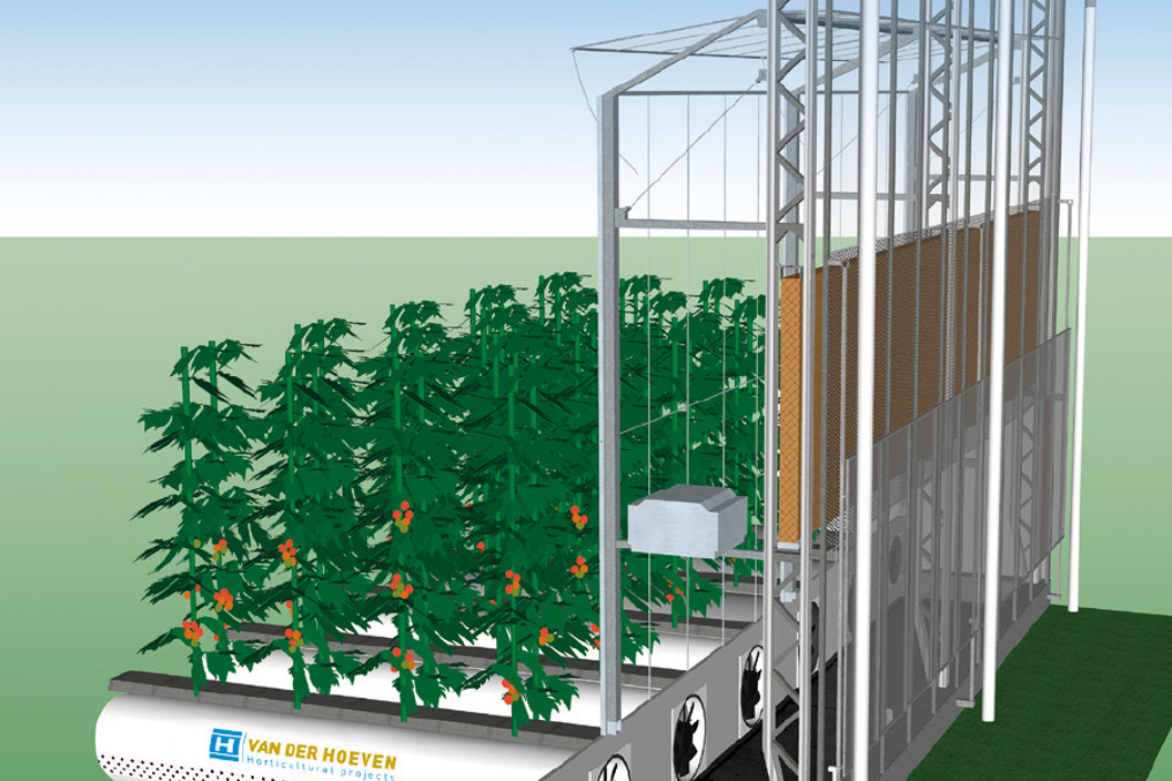 Cross-section of Van der Hoeven greenhouse design with integrated climate and water recovery system